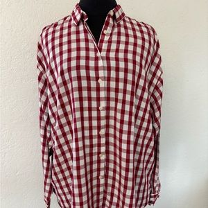Loft Checked Blouse in a Deep Burgundy Red